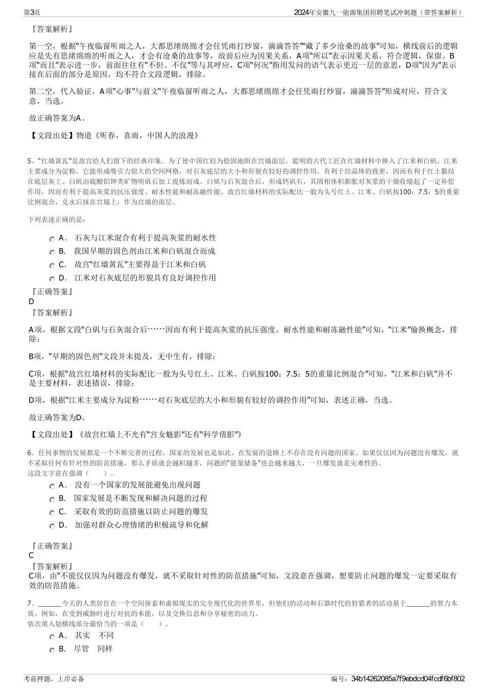2024年安徽九一能源集团招聘笔试冲刺题（带答案解析）_第3页