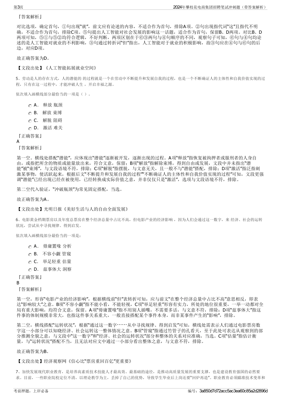 2024年攀枝花电商集团招聘笔试冲刺题（带答案解析）_第3页