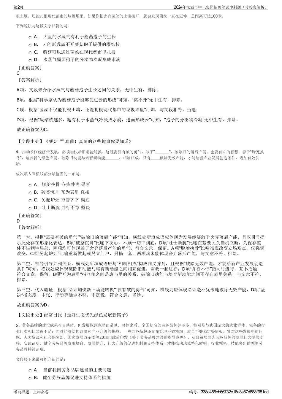 2024年松滋市中讯集团招聘笔试冲刺题（带答案解析）_第2页