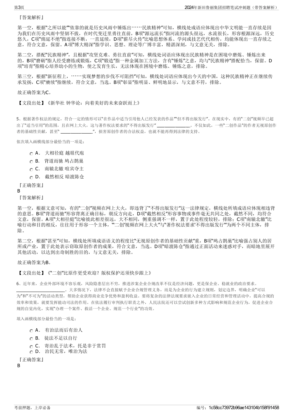 2024年新田鲁丽集团招聘笔试冲刺题（带答案解析）_第3页