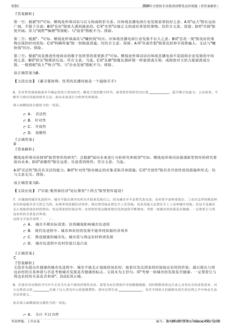 2024年合肥检车岗集团招聘笔试冲刺题（带答案解析）_第3页