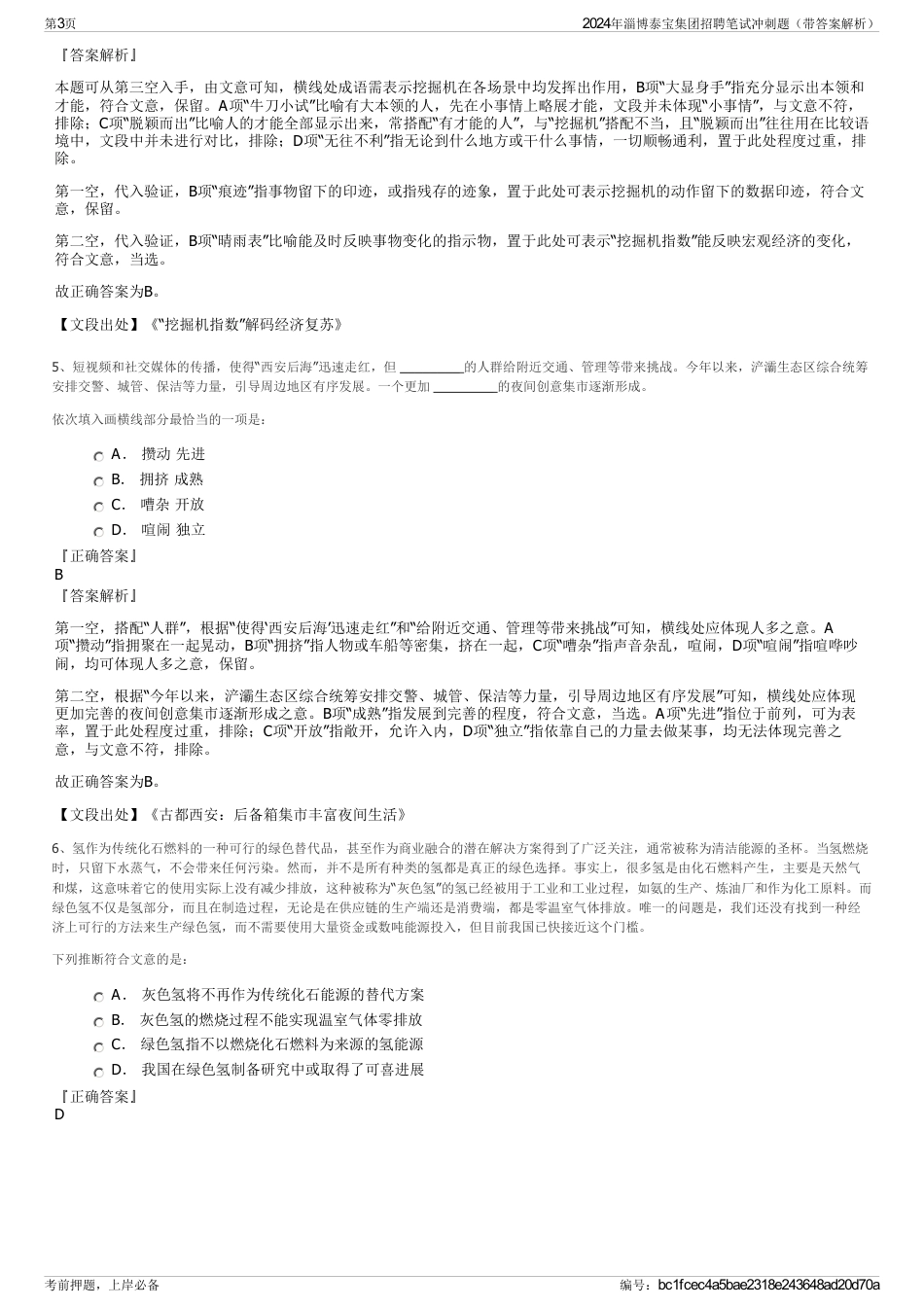 2024年淄博泰宝集团招聘笔试冲刺题（带答案解析）_第3页