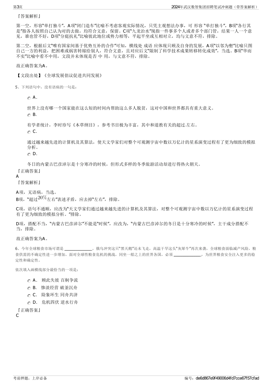 2024年武汉数智集团招聘笔试冲刺题（带答案解析）_第3页