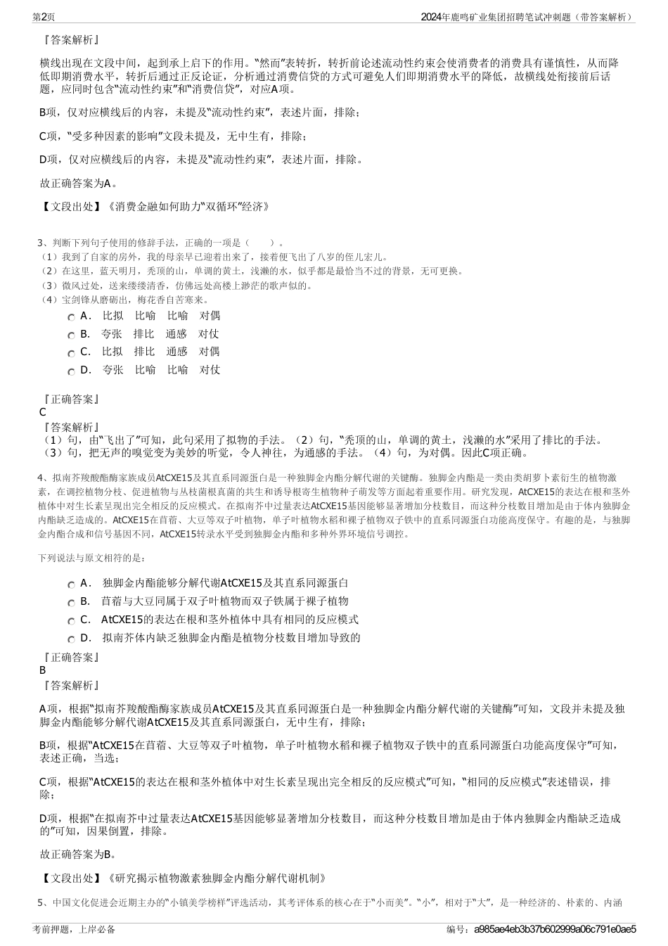 2024年鹿鸣矿业集团招聘笔试冲刺题（带答案解析）_第2页