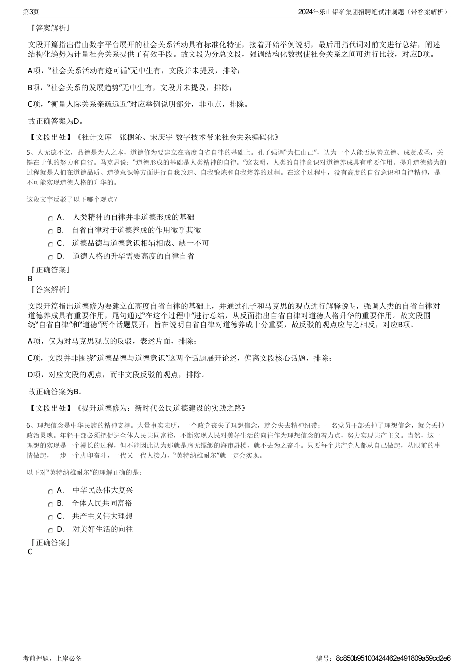 2024年乐山铝矿集团招聘笔试冲刺题（带答案解析）_第3页