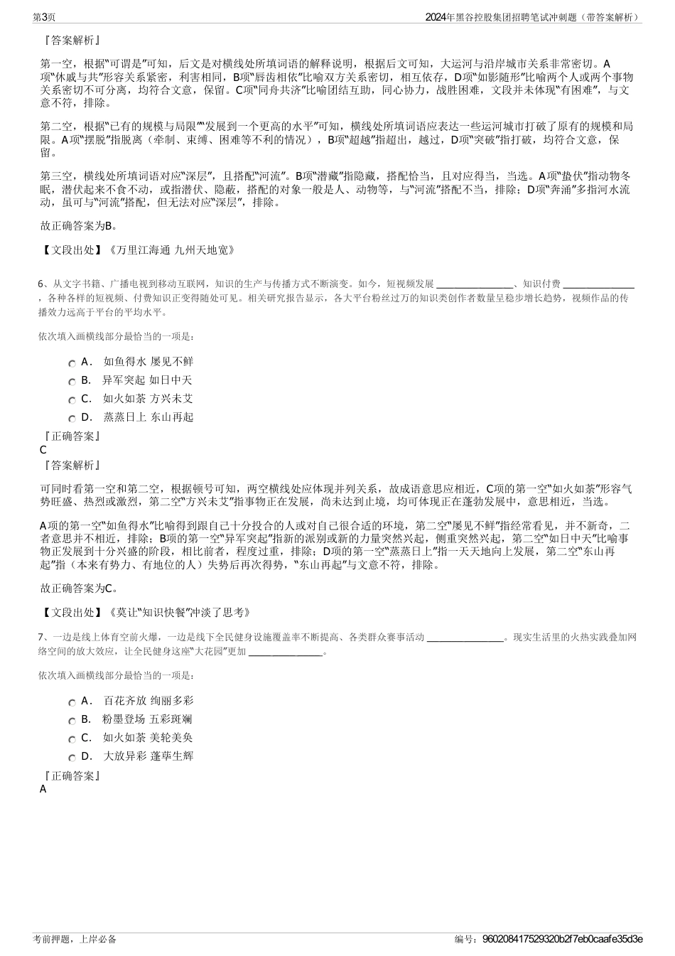 2024年黑谷控股集团招聘笔试冲刺题（带答案解析）_第3页