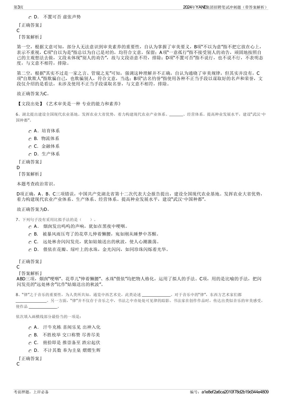 2024年YANE集团招聘笔试冲刺题（带答案解析）_第3页