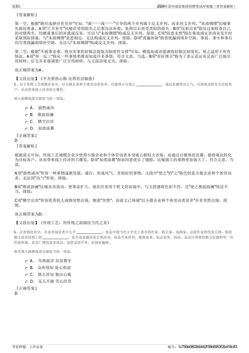 2024年雷州强雷集团招聘笔试冲刺题（带答案解析）_第3页