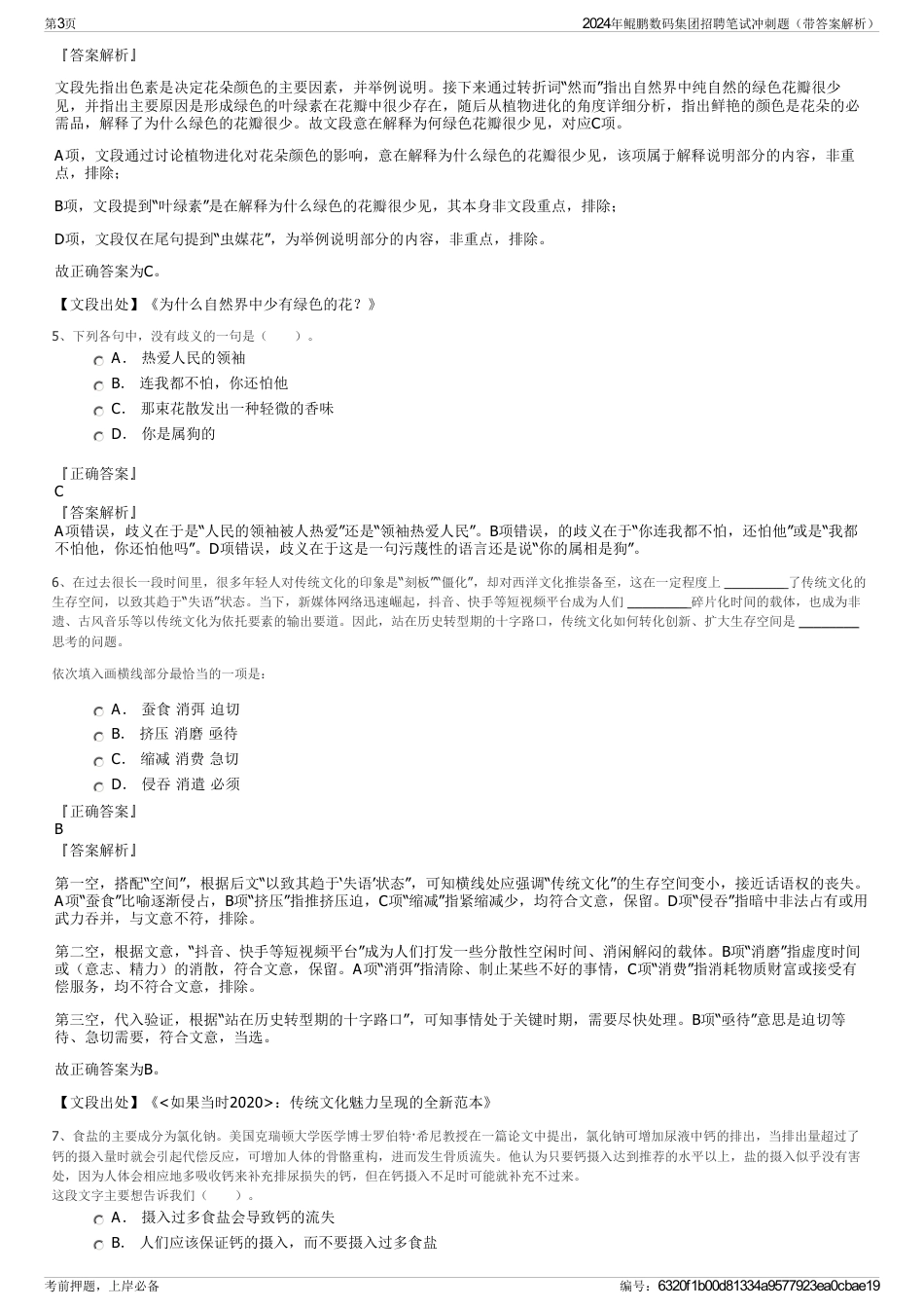 2024年鲲鹏数码集团招聘笔试冲刺题（带答案解析）_第3页