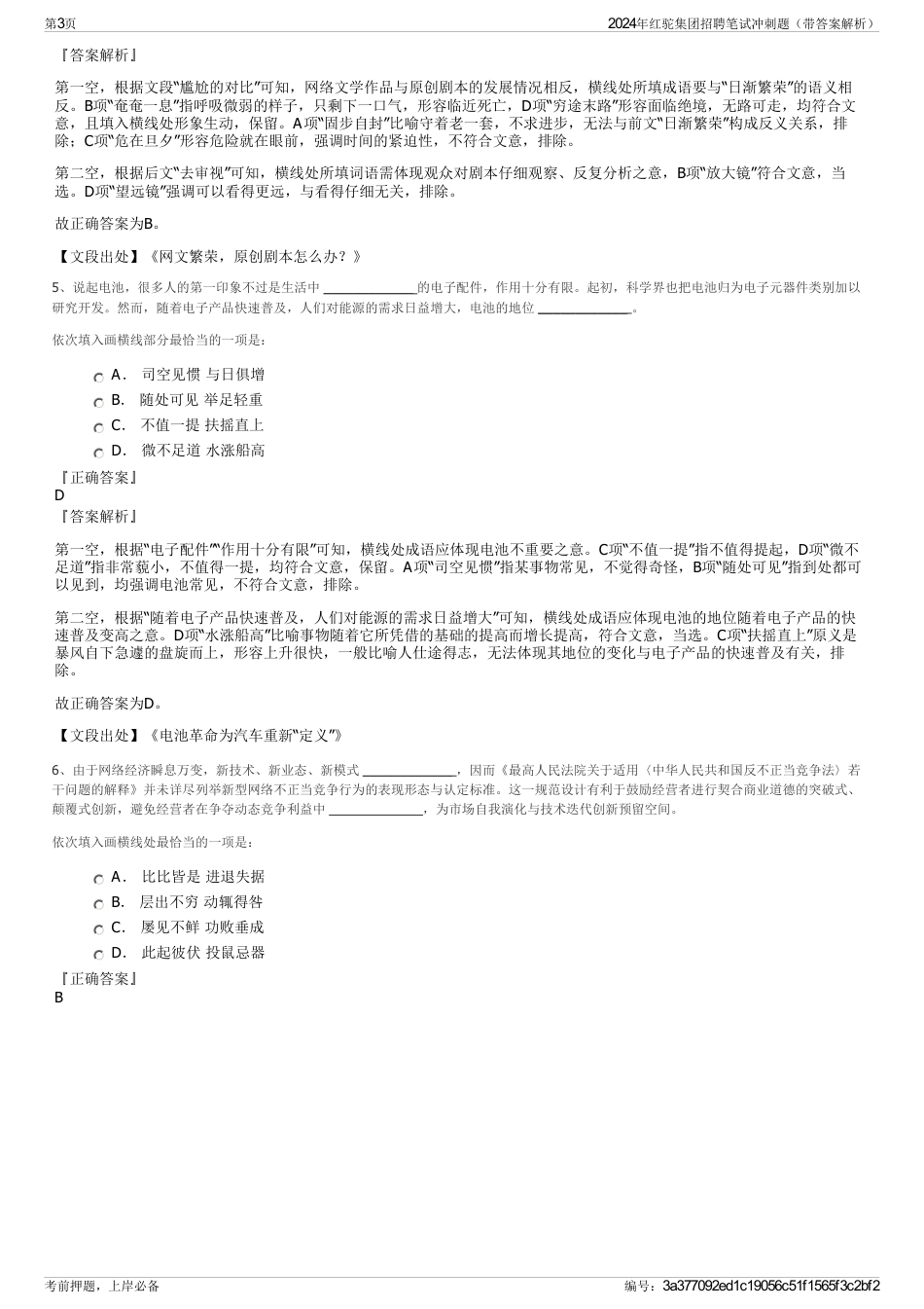 2024年红驼集团招聘笔试冲刺题（带答案解析）_第3页