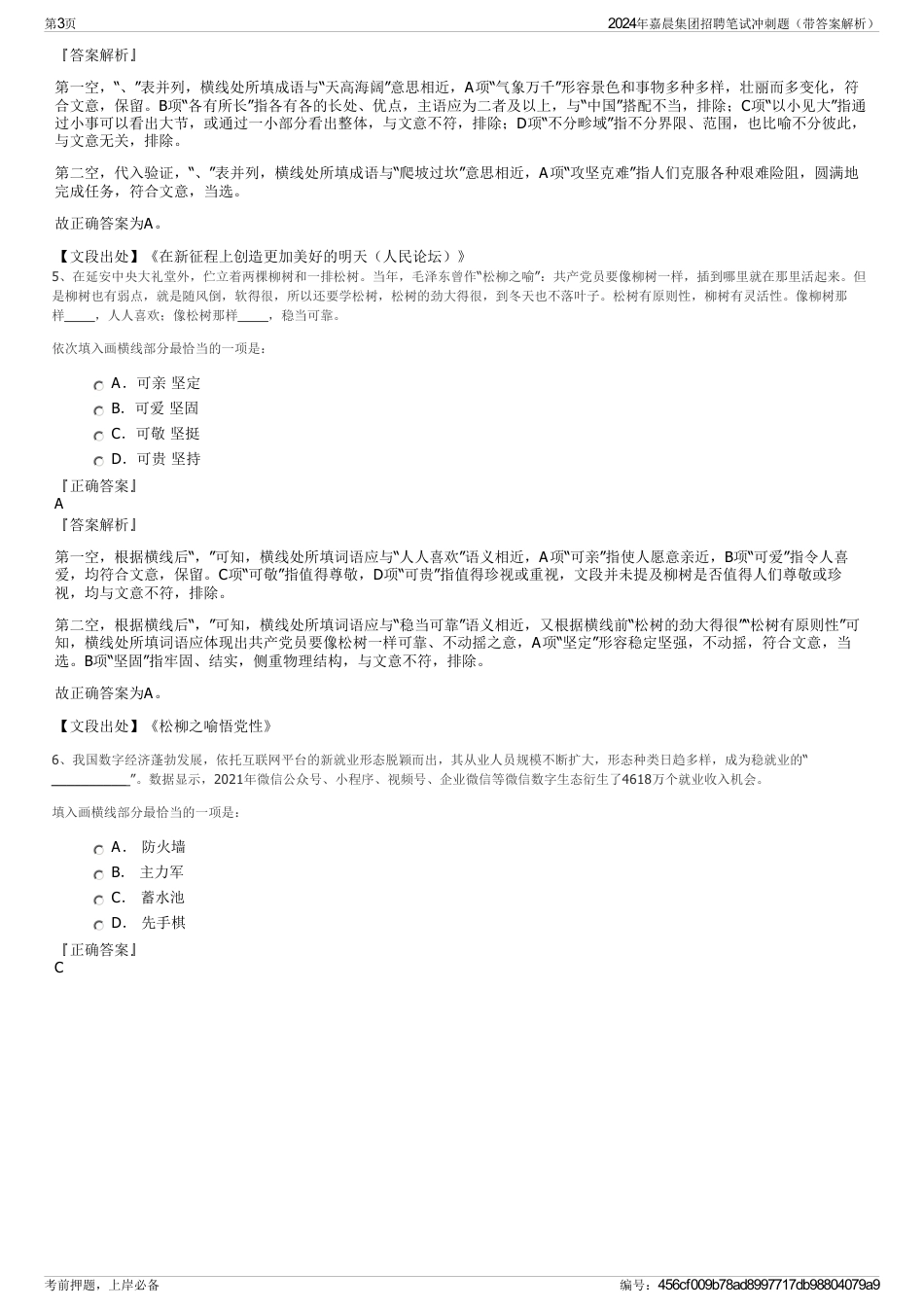 2024年嘉晨集团招聘笔试冲刺题（带答案解析）_第3页