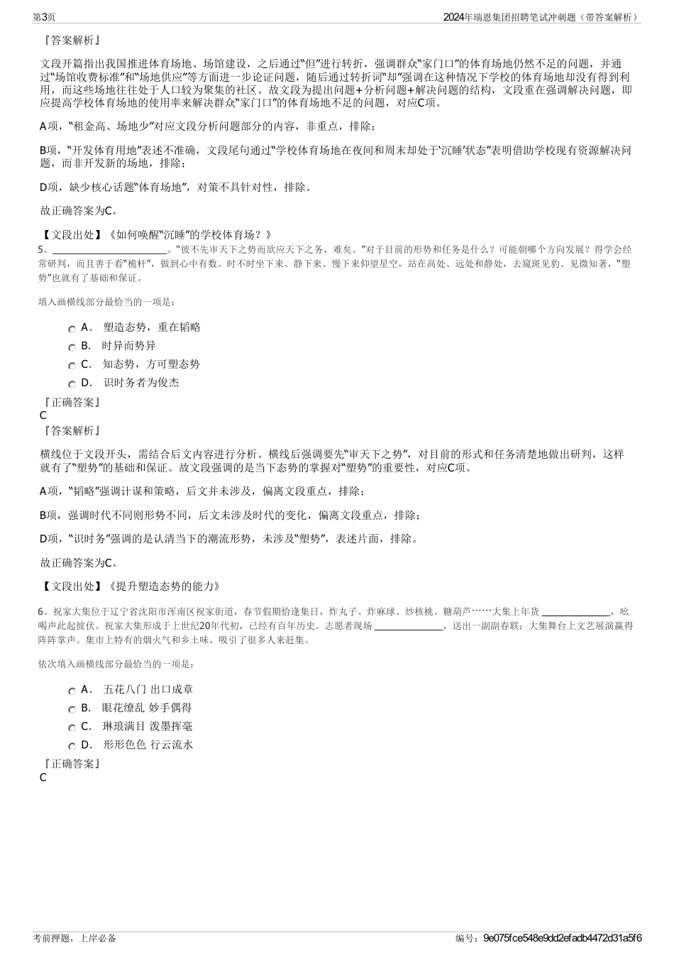 2024年瑞恩集团招聘笔试冲刺题（带答案解析）_第3页