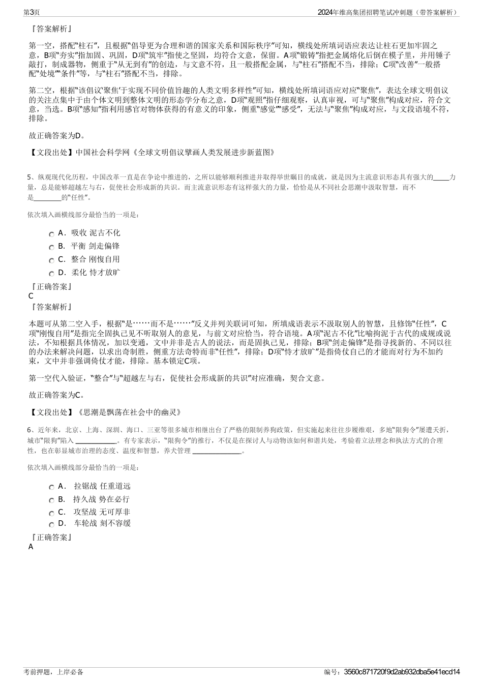 2024年维高集团招聘笔试冲刺题（带答案解析）_第3页