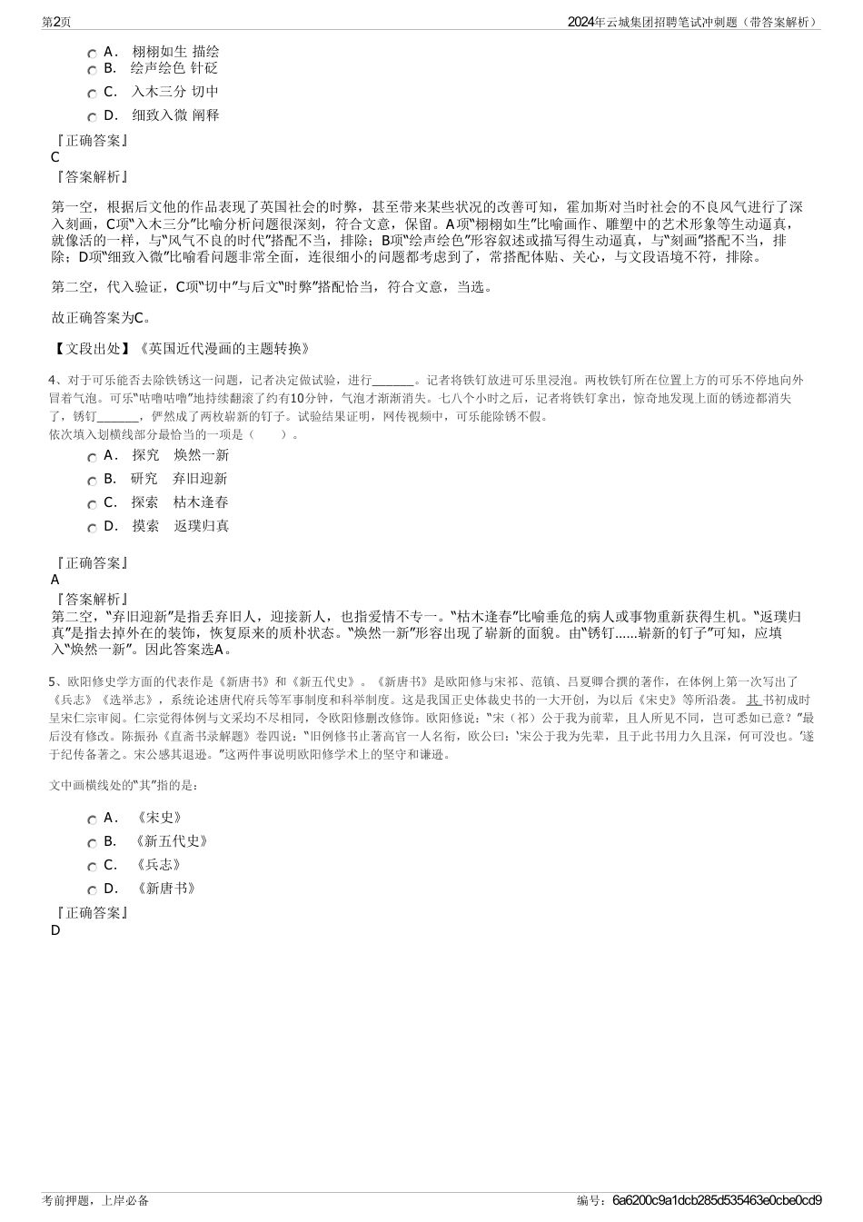 2024年云城集团招聘笔试冲刺题（带答案解析）_第2页