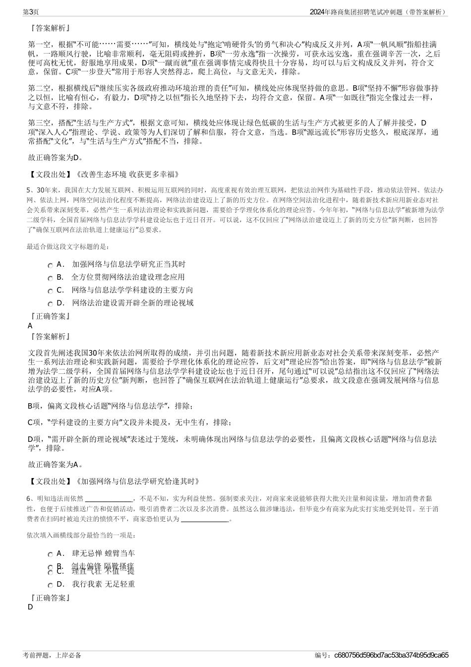 2024年路商集团招聘笔试冲刺题（带答案解析）_第3页