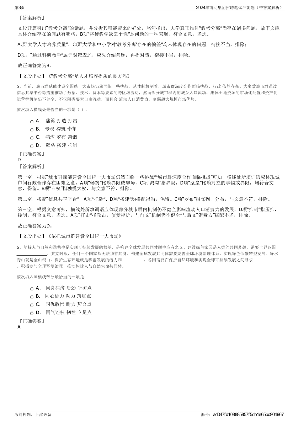 2024年南网集团招聘笔试冲刺题（带答案解析）_第3页