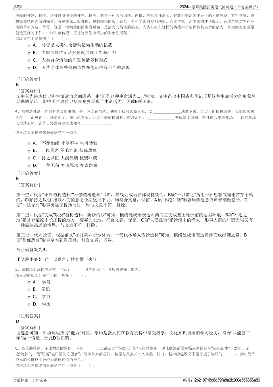 2024年泉峰集团招聘笔试冲刺题（带答案解析）_第2页