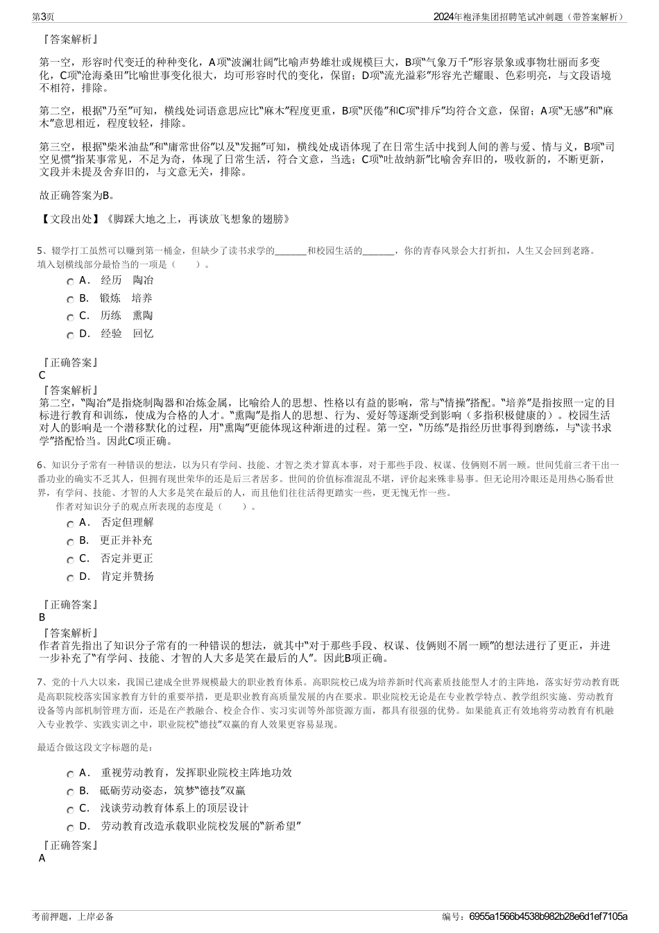 2024年袍泽集团招聘笔试冲刺题(带答案解析)_第3页
