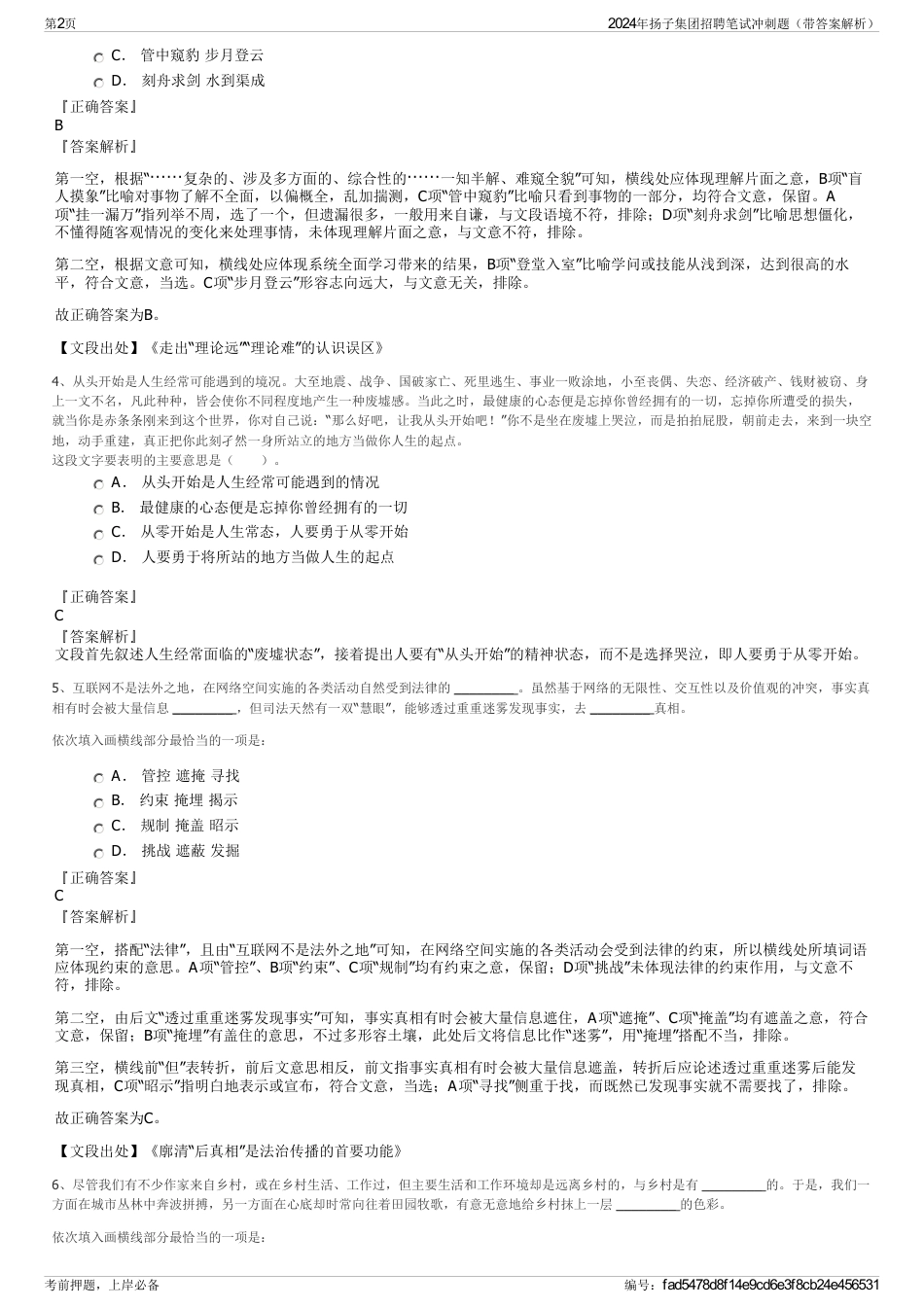 2024年扬子集团招聘笔试冲刺题（带答案解析）_第2页