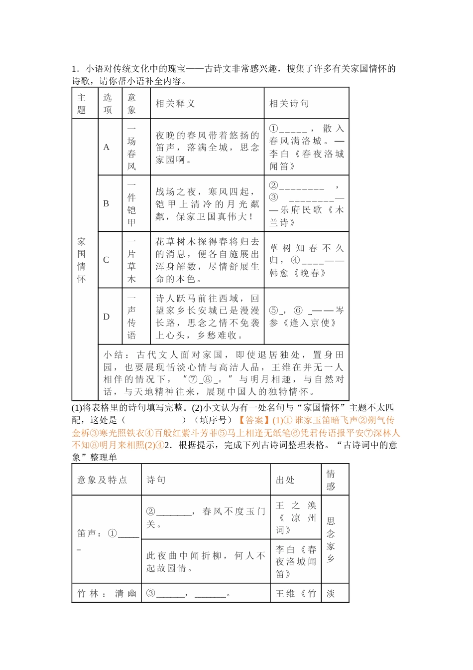 七下语文期中古诗文理解性默写专练_第1页