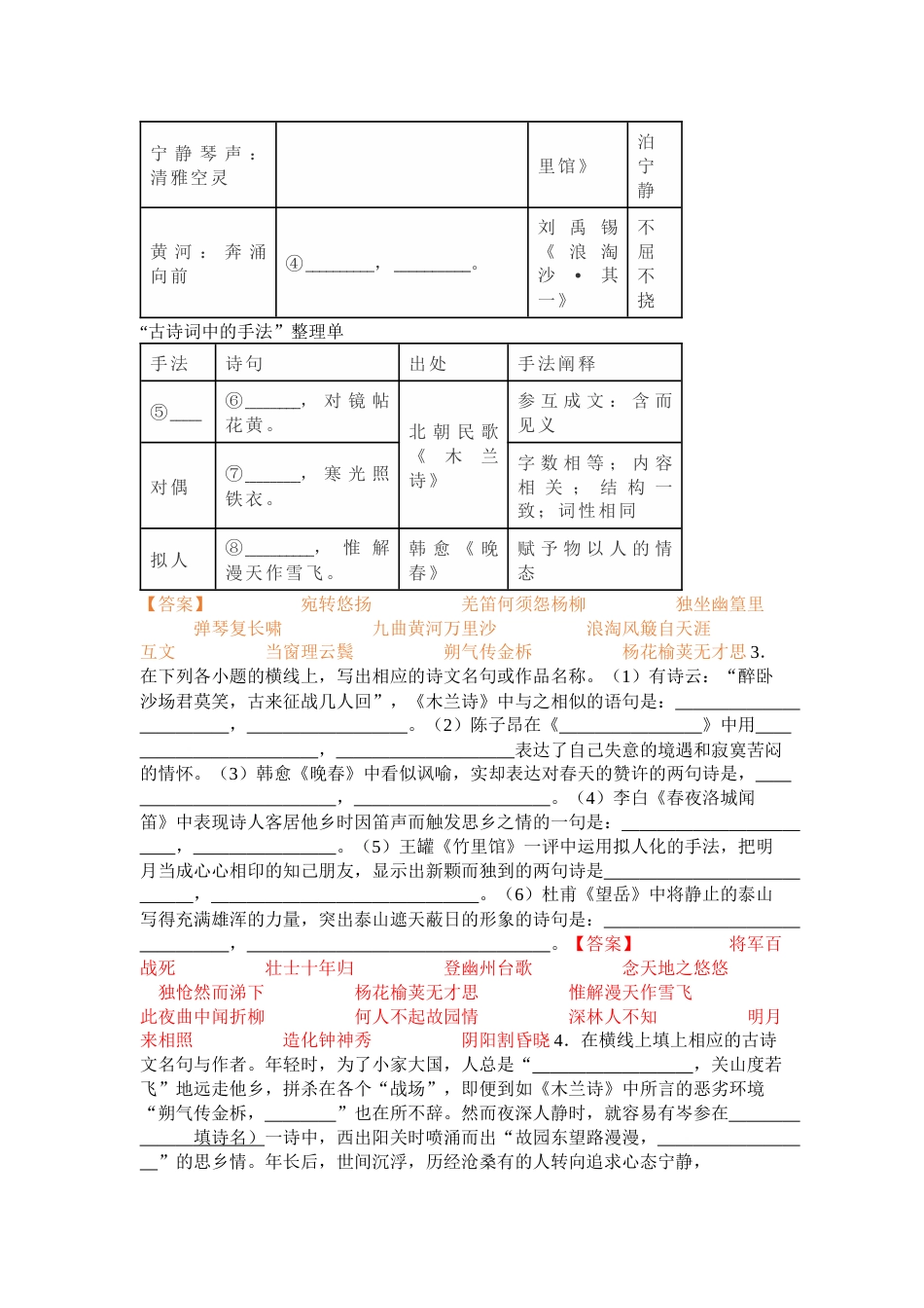 七下语文期中古诗文理解性默写专练_第2页