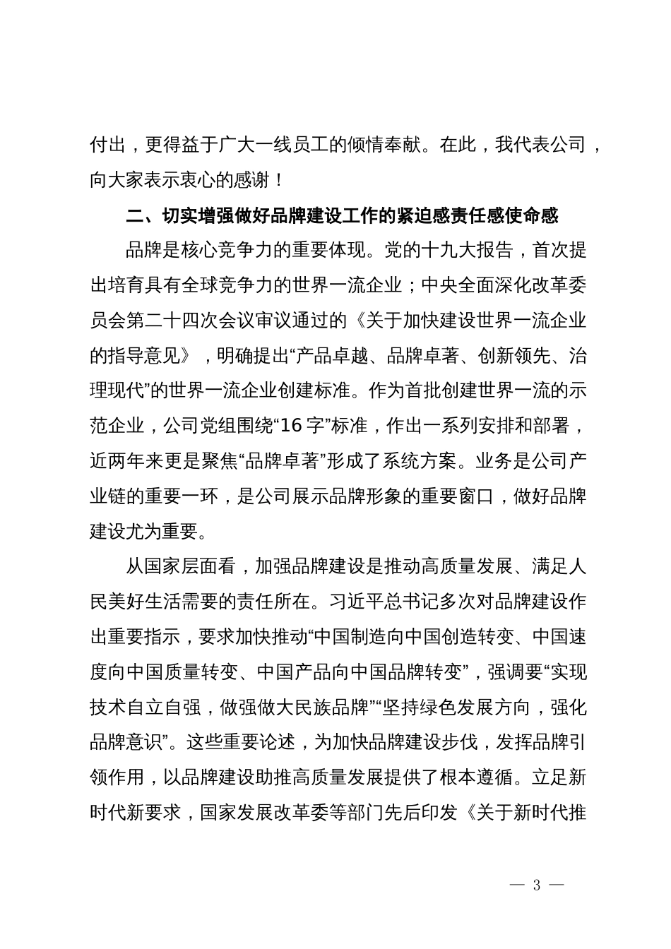 公司领导在企业品牌建设推进会上的讲话_第3页