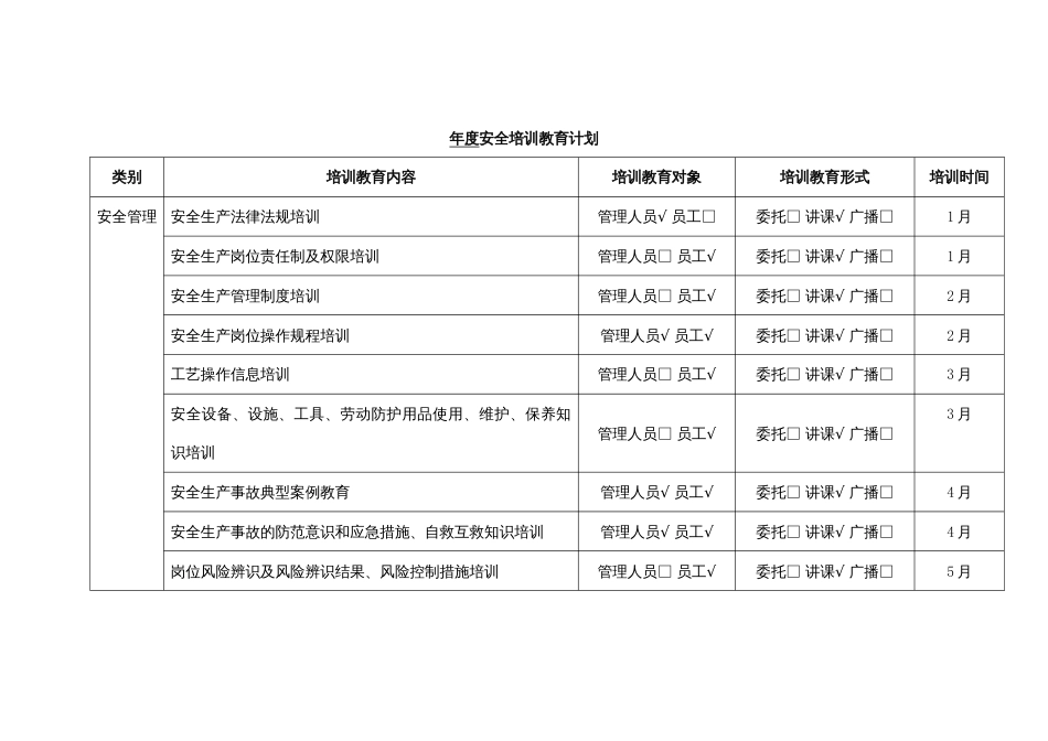 XX年度安全培训教育计划_第1页