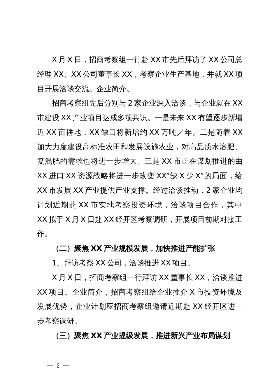 关于xx市领导外出招商引资考察的专题报告_第2页