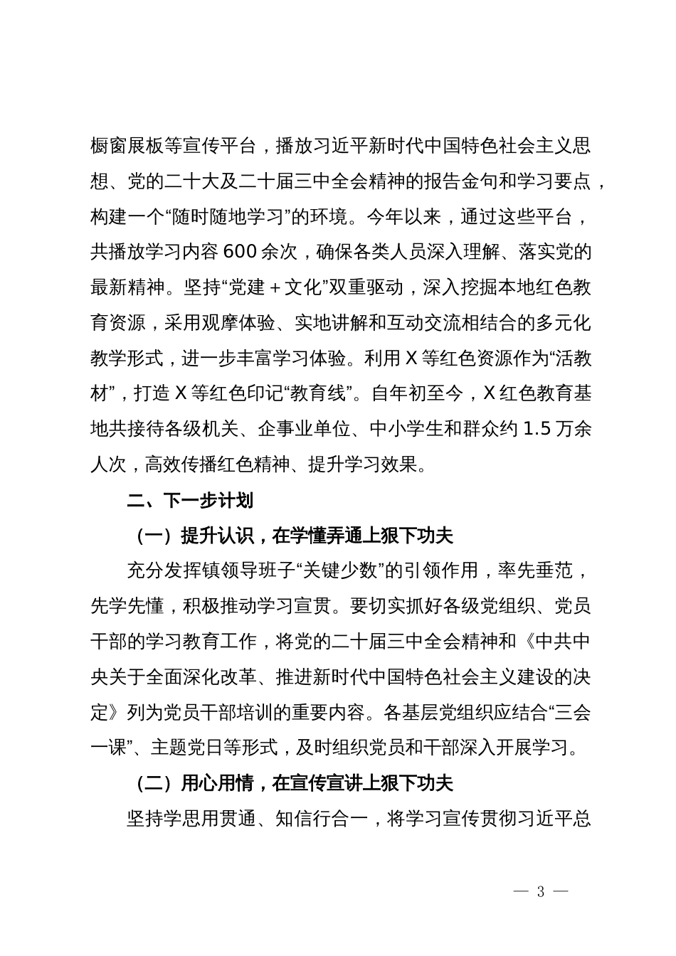 某镇学习宣传贯彻党的二十届三中全会精神的情况报告_第3页