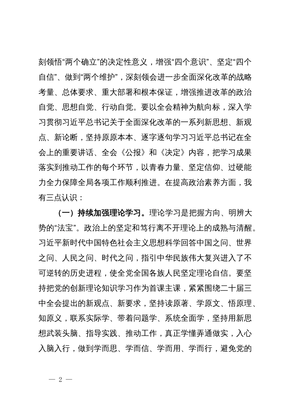 在青年理论学习小组党的二十届三中全会精神专题学习研讨会上的交流发言_第2页