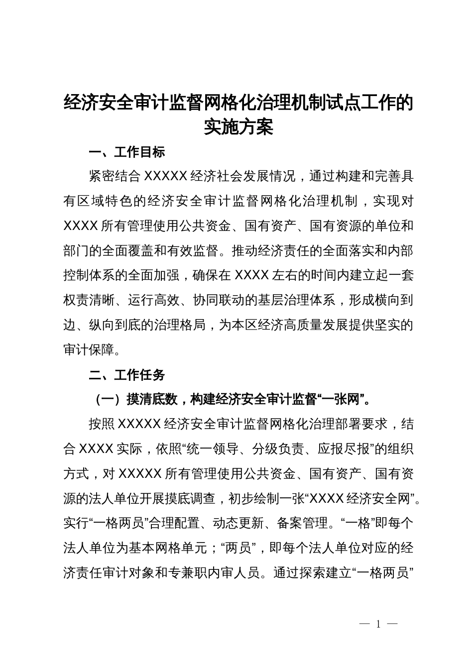 经济安全审计监督网格化治理机制试点工作的实施方案_第1页