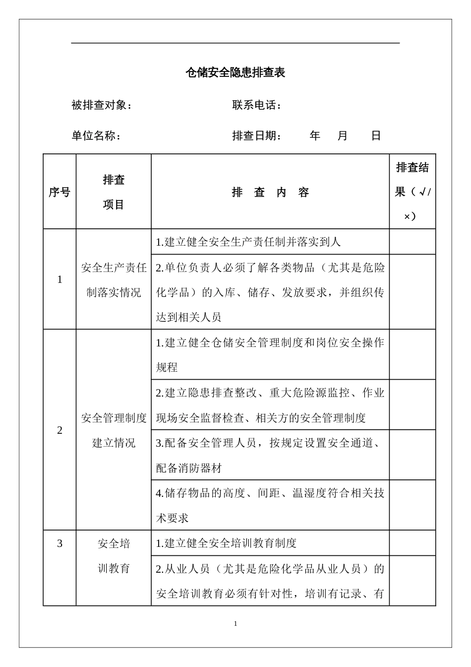 仓储安全隐患排查表_第1页