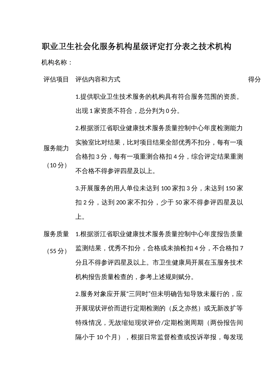 职业卫生社会化服务机构星级评定打分表之技术机构_第1页