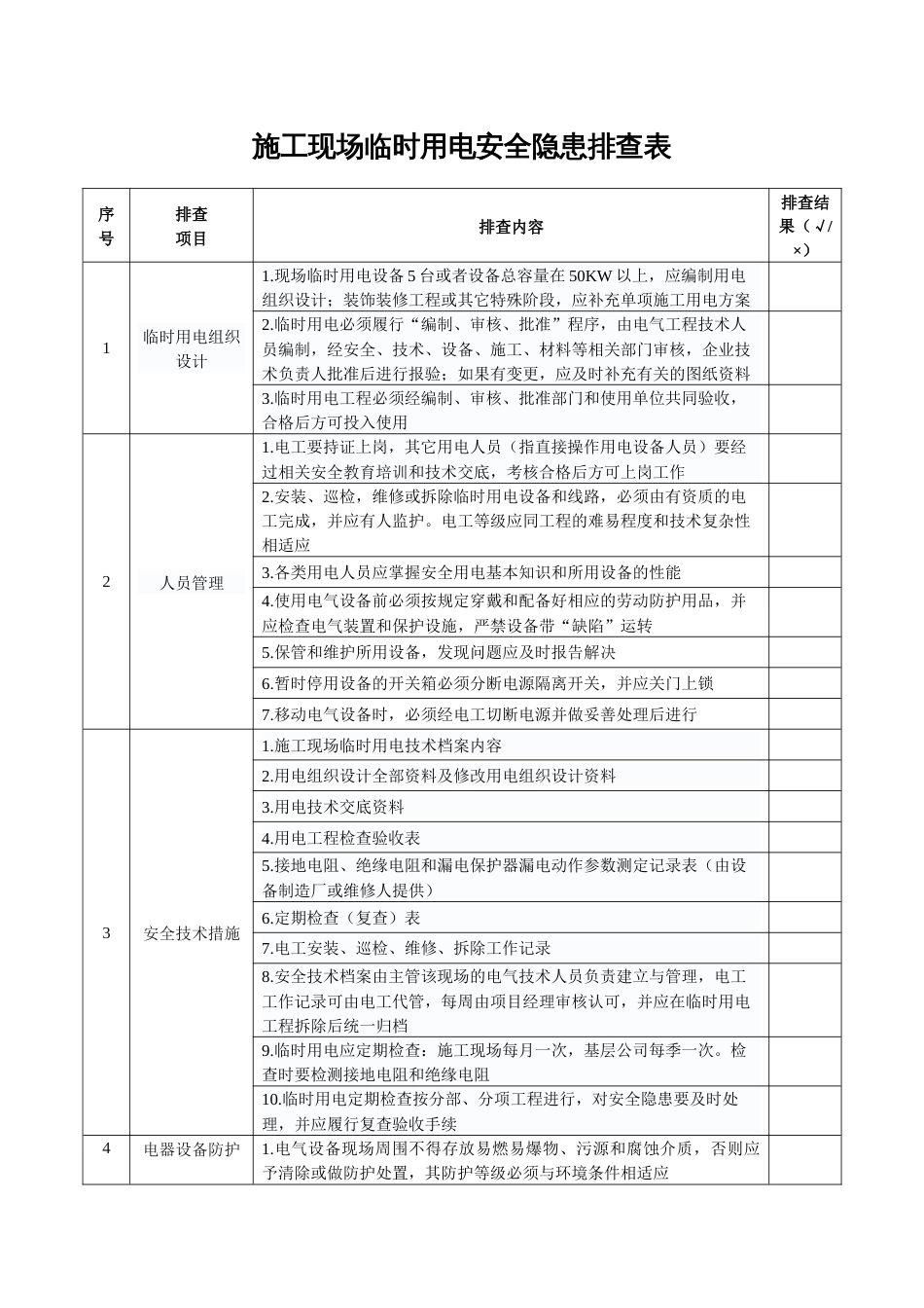 施工现场临时用电安全隐患排查表_第1页