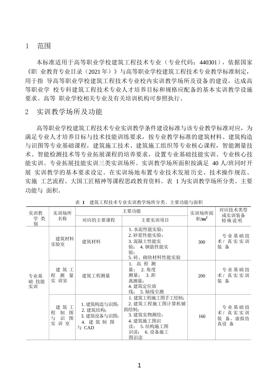 高等职业学校建筑工程技术专业实训教学条件建设标准_第3页