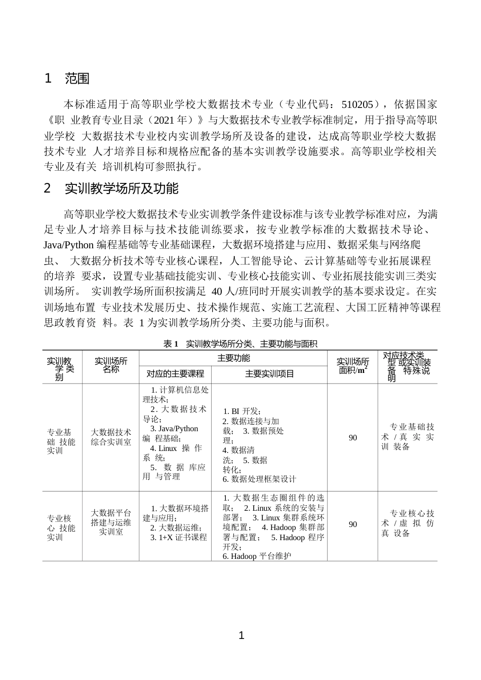 高等职业学校大数据技术专业实训教学条件建设标准_第3页