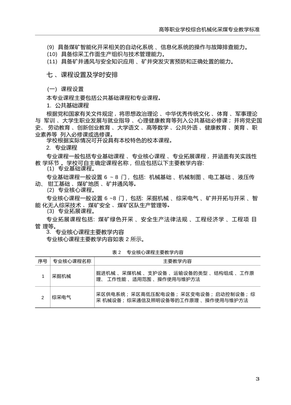 高职学校综合机械化采煤专业教学标准_第3页