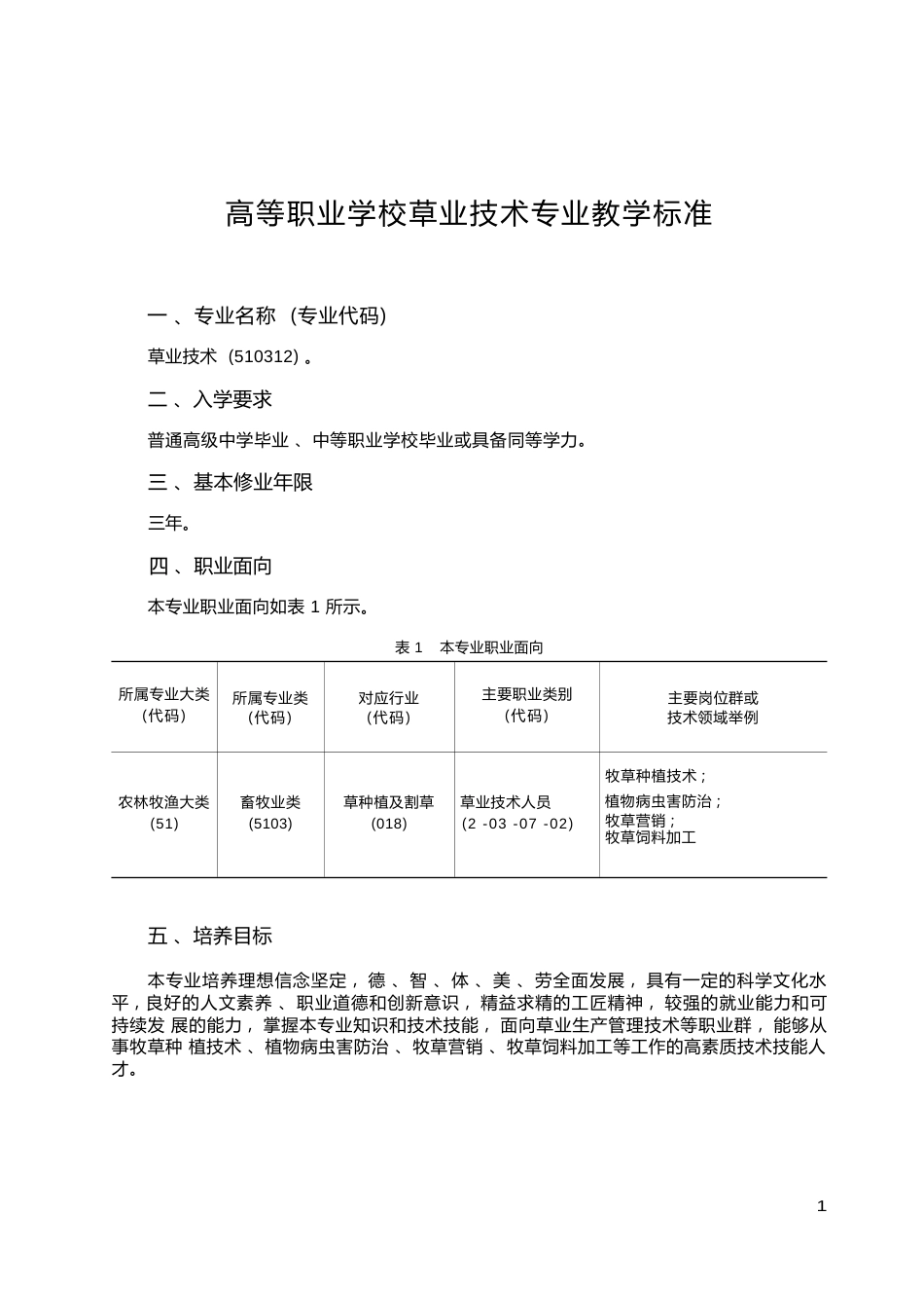 高职学校草业技术专业教学标准_第1页