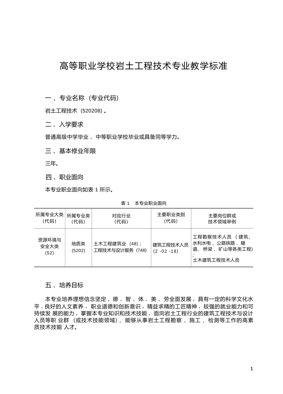 高职学校岩土工程技术专业教学标准_第1页