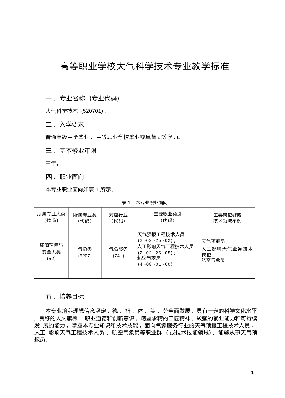 高职学校大气科学技术专业教学标准_第1页