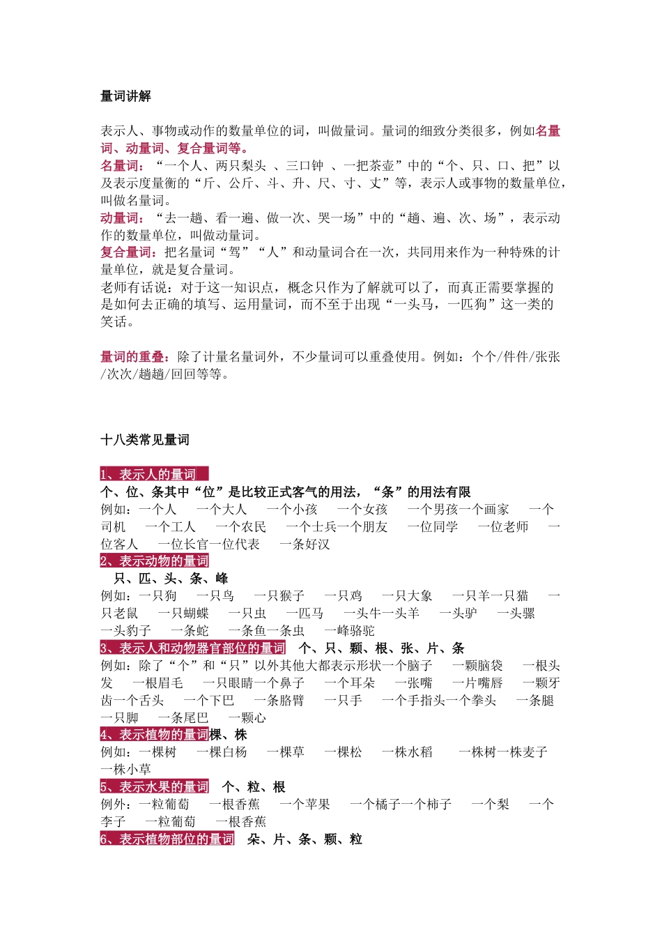 小学语文必考知识：1-6年级量词大全（附练习题及答案）_第1页