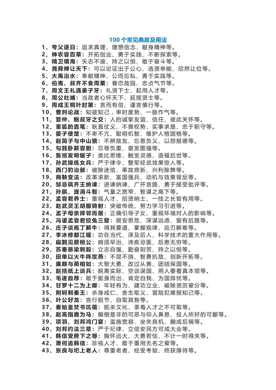 初中语文100个常见典故及用法总结_第1页