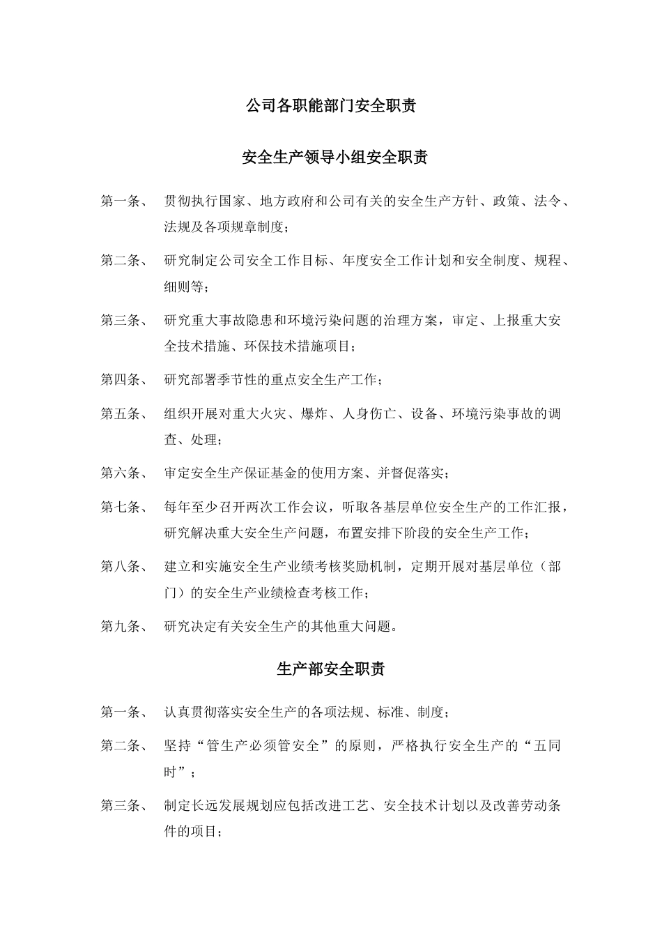 公司各职能部门安全职责_第1页