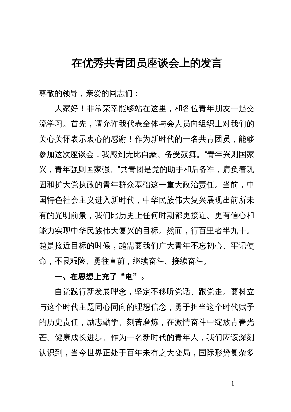 在优秀共青团员座谈会上的发言_第1页