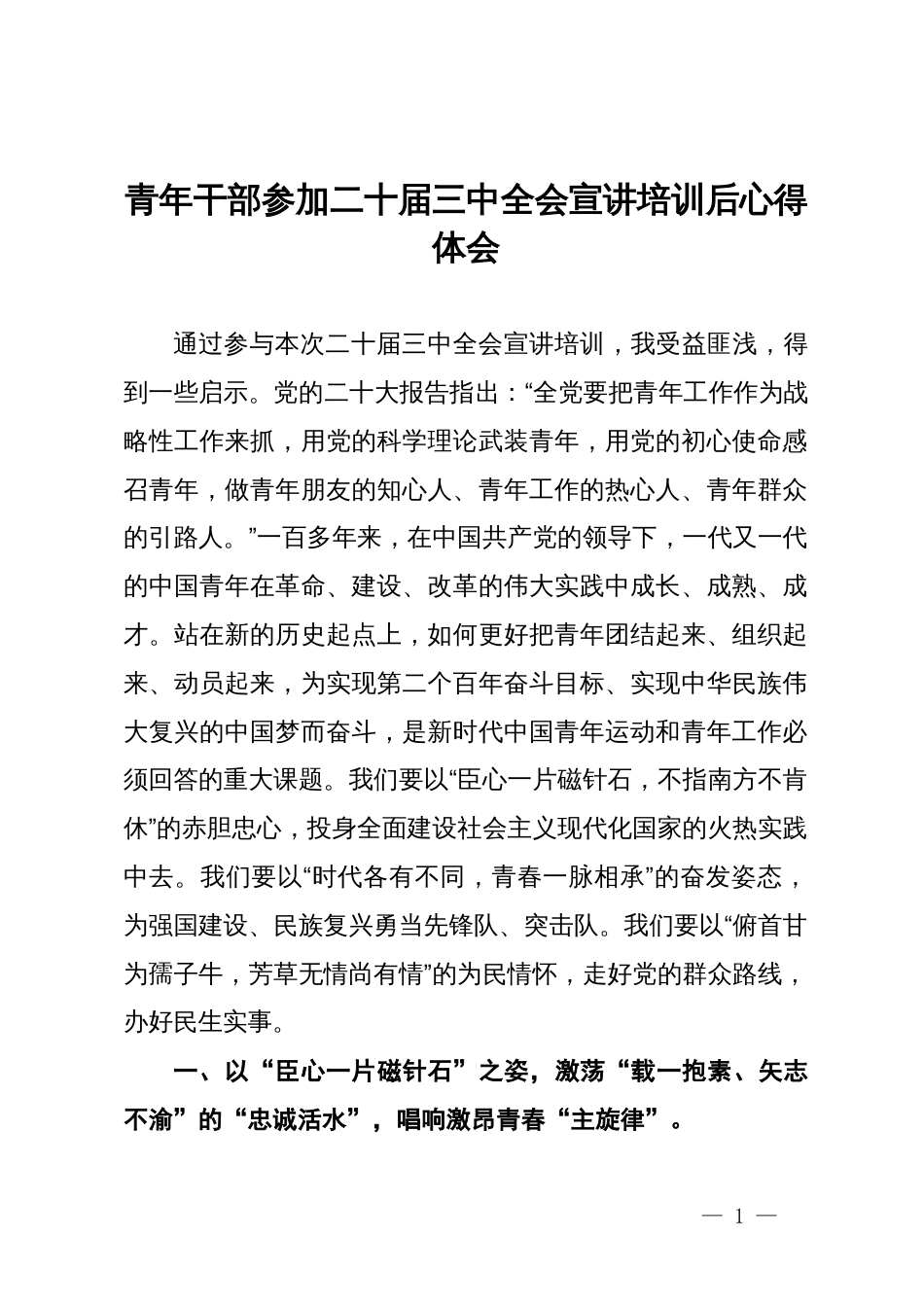 青年干部参加二十届三中全会宣讲培训后心得体会_第1页