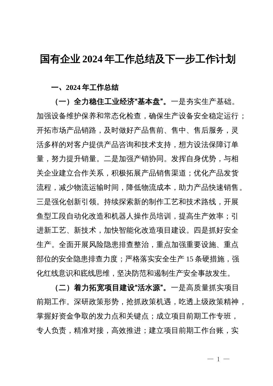国有企业2024年工作总结及下一步工作计划_第1页