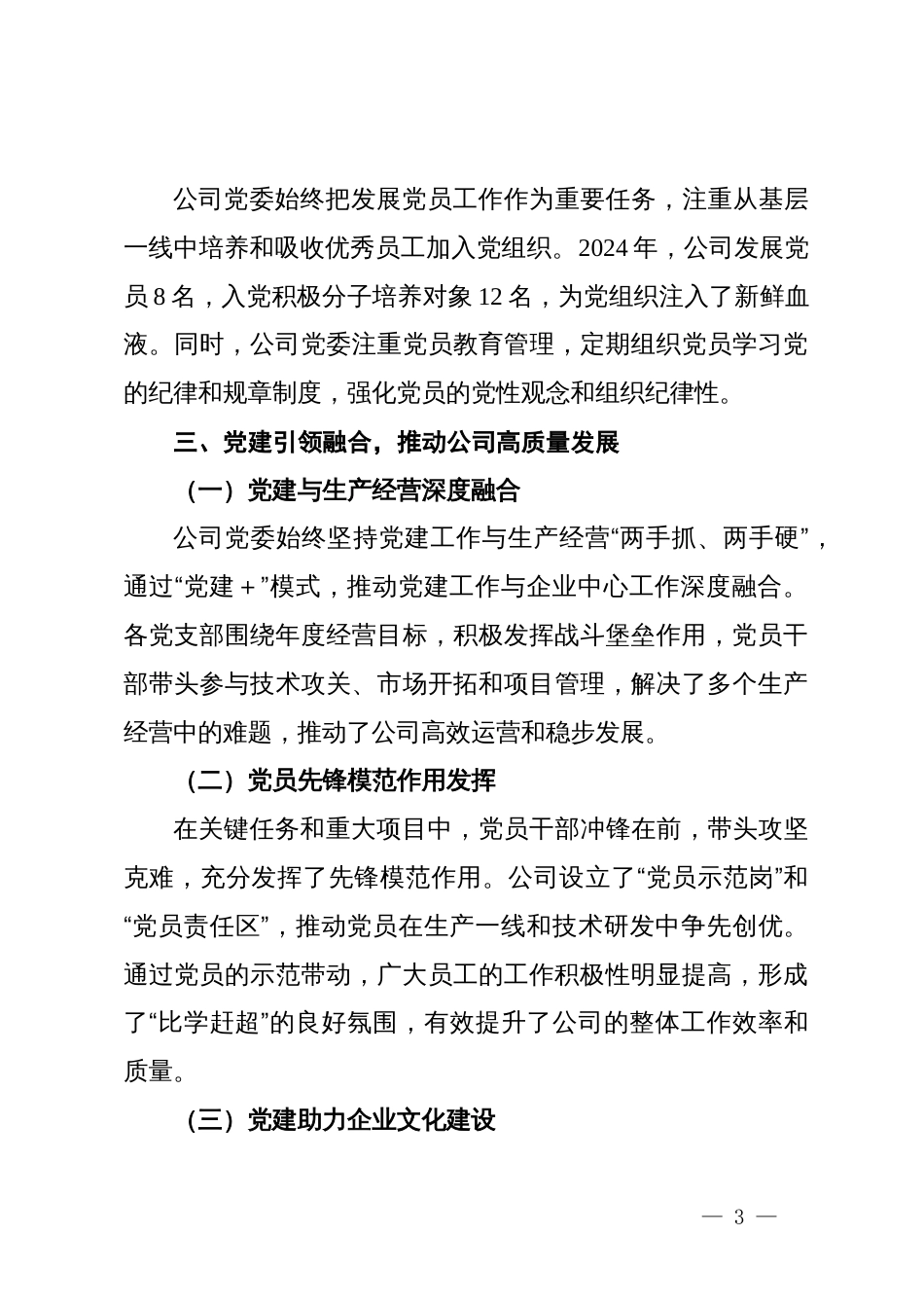 2024年公司党建工作总结_第3页