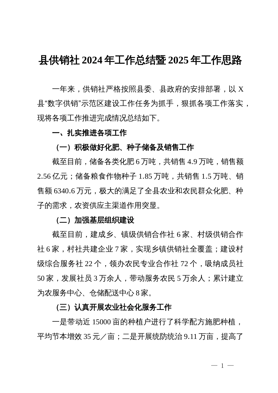 县供销社2024年工作总结暨2025年工作思路_第1页