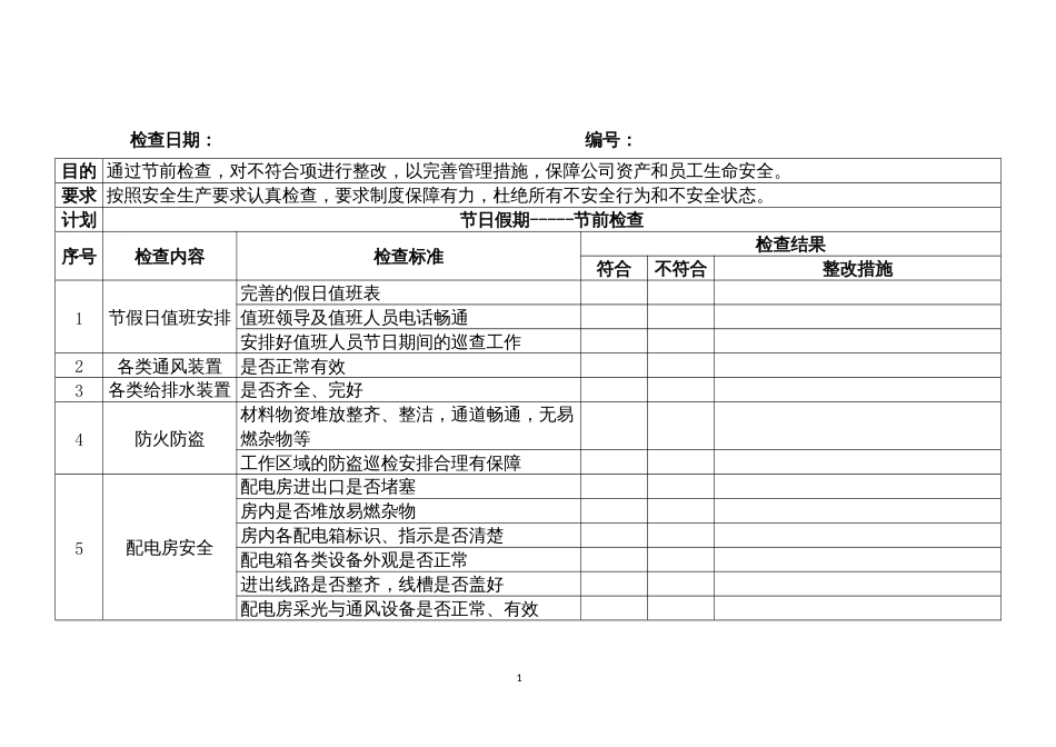 某公司节假日前安全检查表-2_第1页