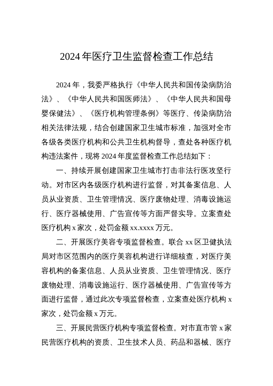 2024年医疗卫生监督检查工作总结_第1页